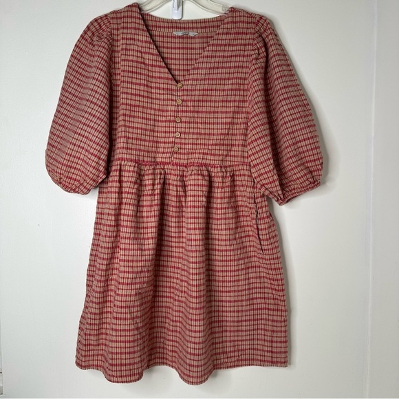 Plaid V-Neck mini Dress with Puff Sleeves by Only - Picture 3 of 12